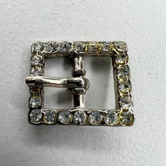 Silver Tone Rhinestone Simple Basic Small Belt Buckle - Picture 1 of 4